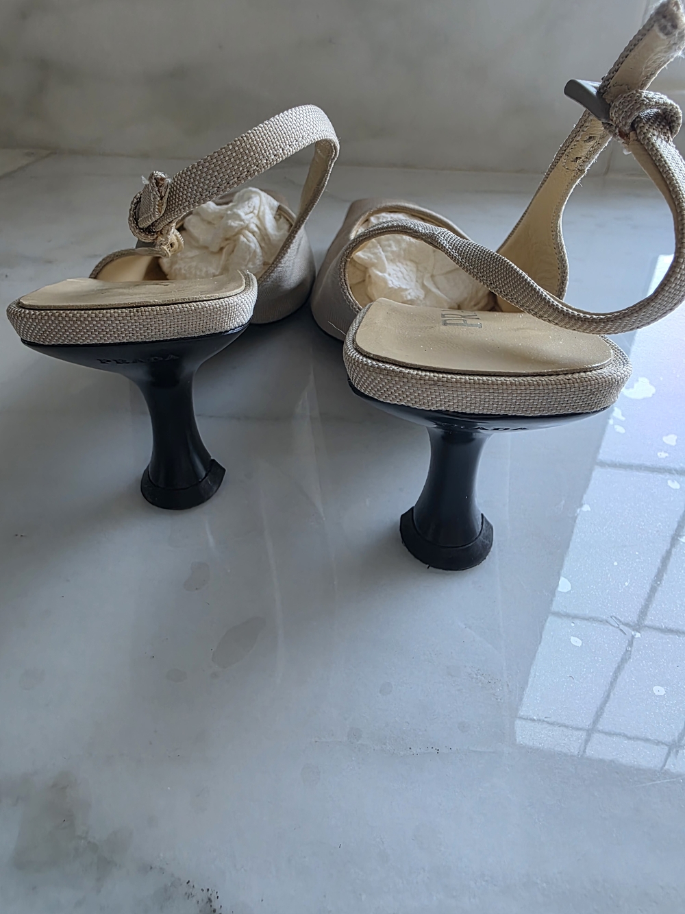 Prada Beige Slingback Heels Kitten Heel Square Toe Pumps Size 39 - Picture 4 of 6